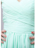 V Neck Mint Green Pleated Chiffon Fashion Bridesmaid Dress
